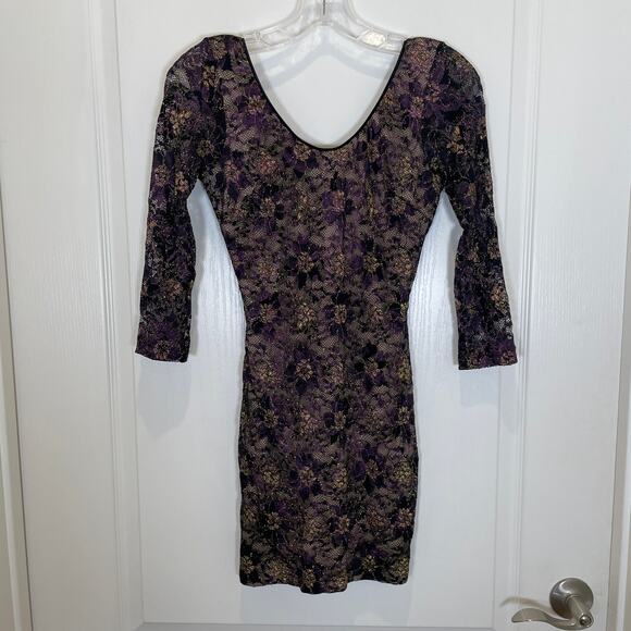 Dress the Population Metallic Bodycon Mini Dress Purple Gold Cocktail Party S - Picture 1 of 5